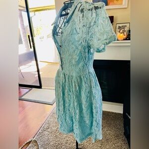 Blue Flutter Sleeve Midi Sundress for Wedding Guest